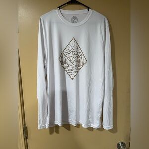 White Long Sleeve Fishing Shirt with Fish Graphic